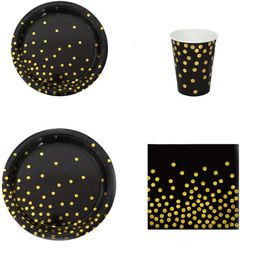 Disposable Dinnerware 50pcs/lot Bronzing Golden Dots Party Tableware Plate For Birthday Decorations Kids Baby Shower Supplies