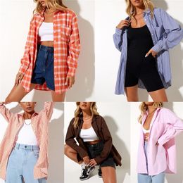 Women's Blouses & Shirts Women Long Sleeve Button Down Fall Summer Casual Solid Colour Business Work Blouse Tops Baggy Harajuku Sttreetwear