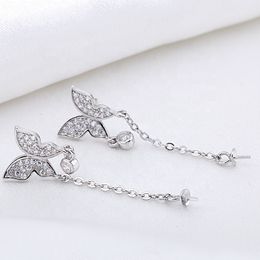 Sterling Settings Women Fashion Butterfly Pearl Drop Earring 925 Silver Mount 5 Pairs