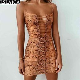 Sex Dress Strapless Back Sexy Hollowed Out Slim Wrap Hip Snake Printing Skinny Sleeveless & Club Sukienka Damska 210515