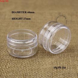 Wholesale 100pcs/lot 15g Plastic PS Cream Jar Women Cosmetic Pot 15ml Empty Eyeshadow Screw Lid sample jar Small Display Casehood qty