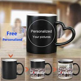 cup coffee pictures UK - DIY Personalized Magic Mug Heat Sensitive Ceramic Mugs Color Changing Coffee Milk Cup Gift Print Pictures H1228 210821