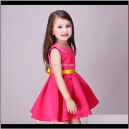 Summer Cotton Rose Red Sweet Formal Kids Clothing Cute Bow Belt Party Princess 3Ipec Girls Dresses Nmfpk