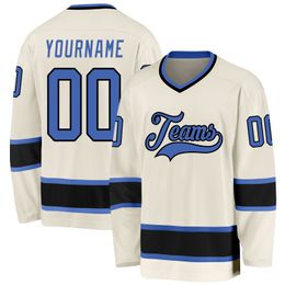 Custom Cream Blue-Black Hockey Jersey