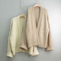 Fashion Solid Colour Simple Loose Thin Knitted Cardigan Women Autumn Sweater Coat cardigans women 210420
