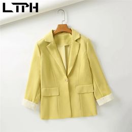 vintage chic Single Button women blazer curled sleeve casual all-match Blazers Jackets Thin Lady Suit Coat Summer 210427