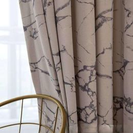 Nordic Marble Pattern Velvet Blackout Curtain Cloth High-end Villa Curtains For Living Dining Room Bedroom & Drapes