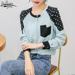 Button Down Shirt for Women Ladies Tops and Blouses Womens Long Sleeve Chiffon Polka Dot Blouse 6272 50 210427