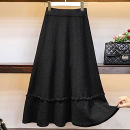 Knitted Long Warm Skirt Women Skirt Maxi Saia Longa Black Skirt High Waist A-line Skirts Autumn Winter White 210412