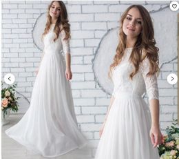2022 Lace Half Sleeve Chiffon Bridesmaid Dress Ivory A Line Dresses Guest Maid of Honour Vestido Evening Gowns