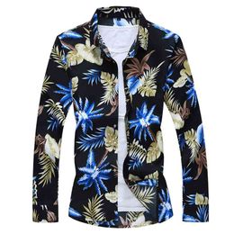 Hawaiian Beach Casual Floral Shirt For Man Autumn Spring Clothes Men Long Sleeves Big Size M-5XL 6XL 7XL 210721