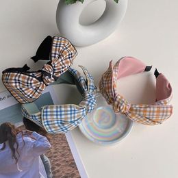 Plaid Bowknot Headband Fashion Hair Accessories Women Wide Side Contrasting Colour Washing Face Outer Starting Hairband Hair Band