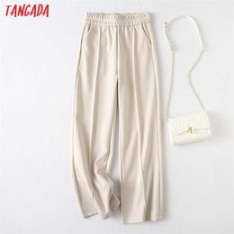 Tangada Winter Fashion Women Thick Warm Wide Leg Pants Trousers Pockets Office Lady Elegant Pantalon YU144 211118