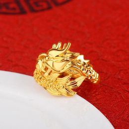 Cluster Rings Chinese Dragon Vintage Buddhism Male Ring Copper Retro Vietnam Alluvial Gold Man Jewellery