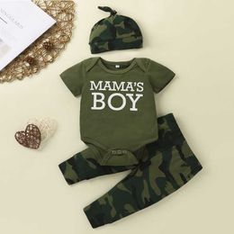 Baby Boy Clothes Set for Newborn Girl Mom&dad Print Camouflage Short Sleeve Costumes Children Toddler Infant Clothes 3 Pcs Suit G1023