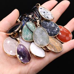 Waterdrop Reiki Healing Natural Stone Pendant Necklace Chakra Amethyst White Crystal Gold Edged Necklaces for Women Jewellery 23x34mm