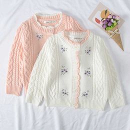 Girls Floral Knitted Sweater Autumn New Children's Cardigan Knitwear Cotton Clothes Baby Kids Outwear Jacket Sweater Tops Y1024