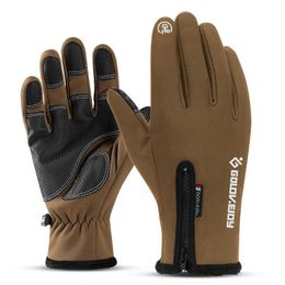 2021 Outdoor waterproof gloves for men and women to keep warm riding full finger zipper sports plus velvet winter gloves H1022