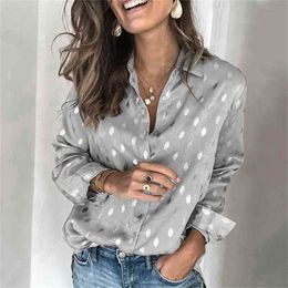 Elegant polka dot women blouse shirt autumn winter long sleeve plus size tops blouse Casual ladies Sliver work wear top shirt 210415