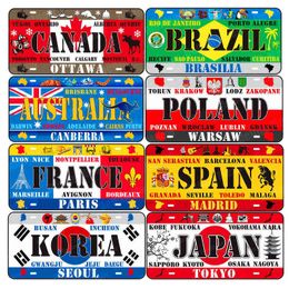 Brazil Korea Japan Canada Licence Plate Car Motorcycle Metal Signs Bar Cafe Home Decor Mexico India Germany Wall Painting ZSS22 H1110