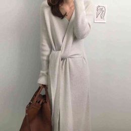 Winter Thick Korean Knitted Jumper Dresses Sweater Dress Women Woman Warm 2021 Casual New Solid Apricot Black Grey Sweater Mujer G1214