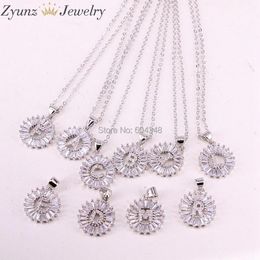 Pendant Necklaces 10 Strands ZYZ184-8493 CZ Micro Pave Crystal Zirconia Letter Necklace Dark Silver Colour Alphabet Letters