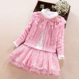 Elbiseler çocuk giysi kızı sonbahar bebek giyim seti yeni desen çocuklar çocuk batı tarzı kazak takım elbise 474 y2