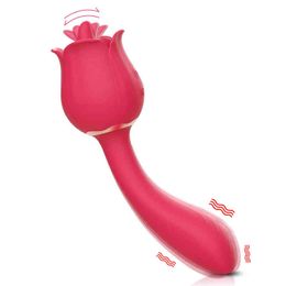 NXY Vibrators Rose Toy 2 in 1 Clitoral Licking Vibrator Nipple Dildo Clitoris Stimulator Strong Vibration Sex Toys for Women Couples 0210