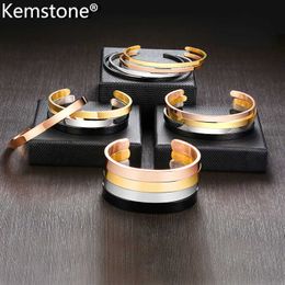 Kemstone Simple 3/4/6/8mm Cuff Open Bangle Bracelet Stainless Steel Gold Black Rose Gold Silver Plated 59mm/64mm Jewellery for Men Q0719