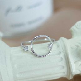 INS 925 Sterling Silver Fashion Zircon Circle Geometric Personality Open Rings for Women Mujer Anillos Hotsale Jewellery SR355 X0715