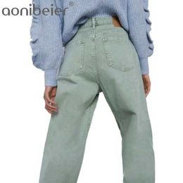 Jean Armygreen Cargo Pants Casual High Waist Harem Trousers Workwear Carrot Fashion Autumn Winter 210604