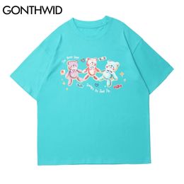 Harajuku T-Shirts Casual Candy Bear Print Cotton Tees Shirts Hip Hop Short Sleeve Streetwear Tshirts Men Summer Tops 210602