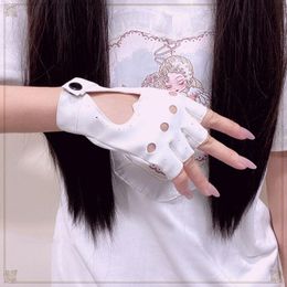 Five Fingers Gloves Fingerless Anime PU Leather Kawaii Heart Black White Pink Fashion Streetwear Women Punk Goth Lolita T436
