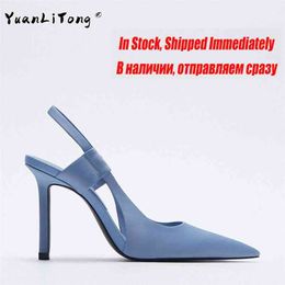 Spring ZA Women's Shoes Light Blue Dew Heel Fairy Sandal with Pointed Heel 210820