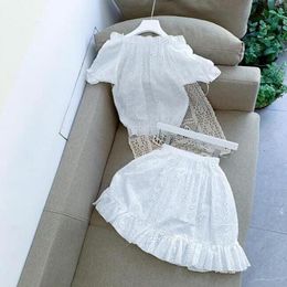 Children New Summer Girls White Lace Embroidered Shorts Tops And Skirts Set 1-6 Year Fashion Casual Kids Girl Clothing Sets 210413