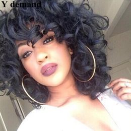 Fashion Afro Cosplay Wig Deep Wave Short BOB Black/Brown Synthetic Wigs Wavy Curly Natural Hair Perucas for Black Womenfactory direct