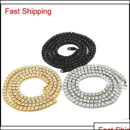 Tennis, Necklaces & Pendants Jewellery Tennis Graduated 1 Row Simated Diamond Hiphop Chain 18Inch 20Inch 24Inch 30Inch Hip Hop Mens Gold Tone