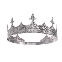 Antique Silver King Crown Men's Crown for Prom Party Decorations Royal Medieval Crown Costume Accessories Tiara Prom Party Hats X0726