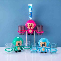 3 In 1 Automatic Toothpaste Dispenser Cute Squeezers Cup holder Toothbrush Holder Wall for Kids Bathroom Accessories Set 210811