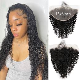 13x6 HD Lace Frontal Brazilian Deep Wave Lace Frontals Glueless Bleached Knots Swiss Lace Virgin Human Hair