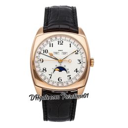 Harmony Complete Calendar ETA A2824 Automatic Mens Watch 4000S/000R-B123 Moon Phase 18K Rose Gold White Dial Number Markers Black Leather Watches Puretime01 E122a1