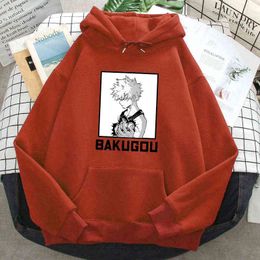 Bakugou My Hero Academia Hoodies Mens Casual Loose Sweatshirts 2021 Fashion Casual Hip Hop Streetwear Hooded Tops Mens Pullover H1227