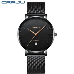 Hot seller Mens Sports Watches CRRJU Top Brand Luxury Ultra Thin Casual Waterproof Watch Quartz Full Steel Mens Watch Relogio Masculino