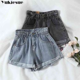 Kvinnor denimshorts högmästare shorts kvinnor avslappnade löst damer mode stor storlek elastisk midja bredben korta jeans 210519