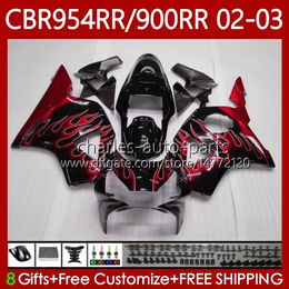 Bodywork For HONDA CBR 954 900 Red flames RR CC CBR900 CBR954 RR 02-03 Bodys 61No.42 CBR 900RR 954RR 900CC CBR954RR 02 03 CBR954-RR CBR900RR 2002 2003 OEM Fairing Kit