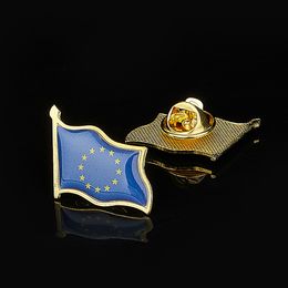 diy lapel pins Australia - 30PCS European Union Patriotism Badge Gold Plated Waving Flag Lapel Pin Brooch Craft Wear On Suits & Travel Bags DIY Accessories