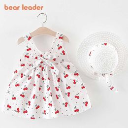 Bear Leader Baby Girls Summer Dresses born Toddler Kids Cherry Princess Dress With Hats 2PCS Bowtie Cute Costumes 0-2Y 210708