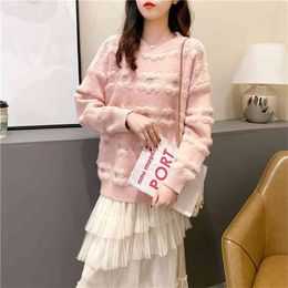 Autumn And Winter Women's Mid-length Pullover Sweater Scarf Two-piece Korean Loose Fashion Base 210427