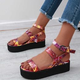 Women Mixed Colour Platform Sandals 2021 Woman Colourful Print Ankle Strap Flat Summer Ladies Beach Shoes Female Footwear Big Size Y0721