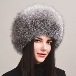 Womens Real Fox Fur Hat Russian Ushanka Winter Warm Hat Aviator Trapper Hunter Hat Outdoor Ski Cap